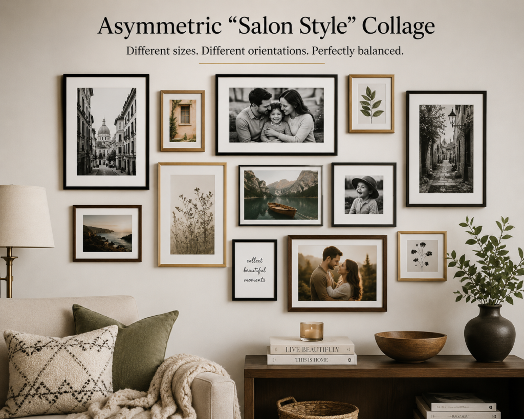 Asymmetric Salon Style Collage_Framed Collage Photo Ideas
