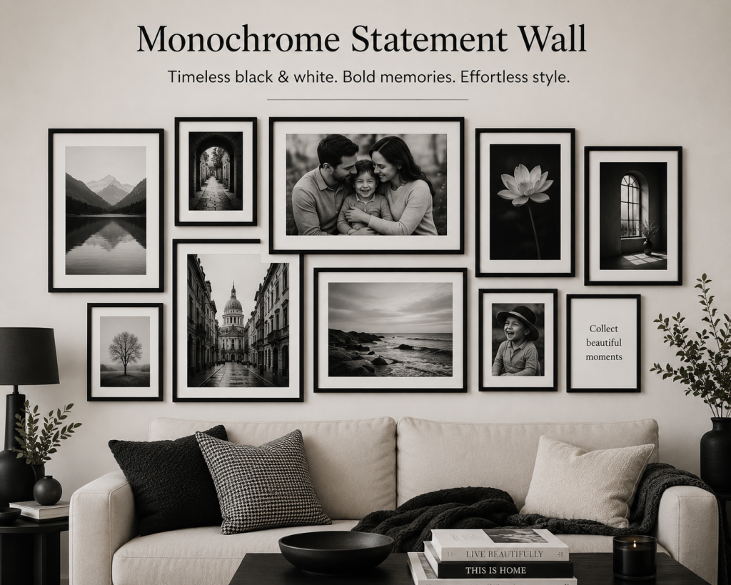 Monochrome Statement Wall_Framed Collage Photo Ideas